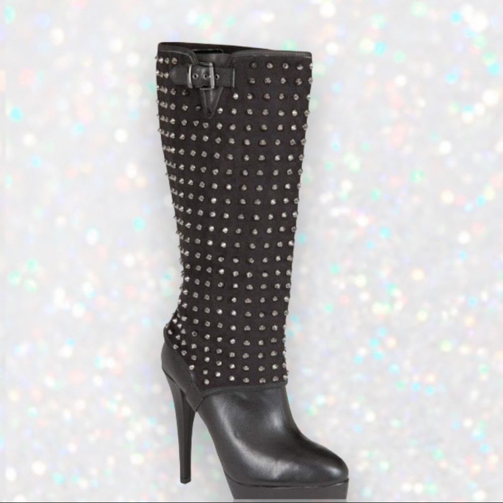 Bebe Katia Black Studded Convertible Platform Stiletto Boots
